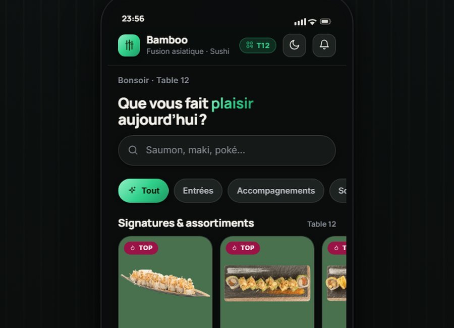 Bamboo — démonstration de consultation du menu