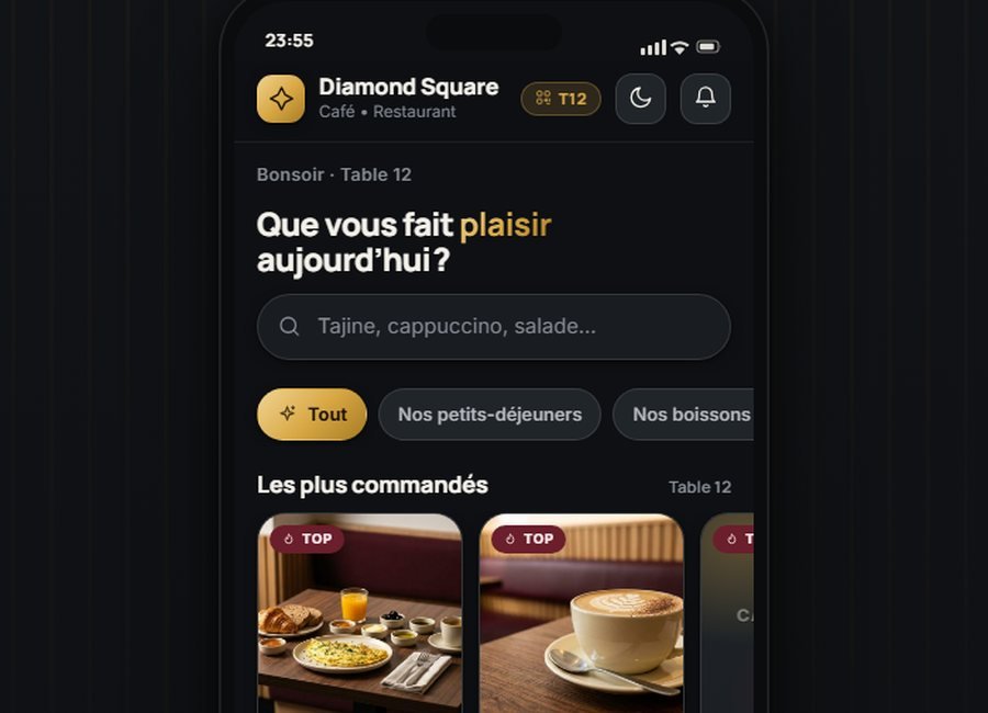 Diamond Square — démonstration de consultation du menu