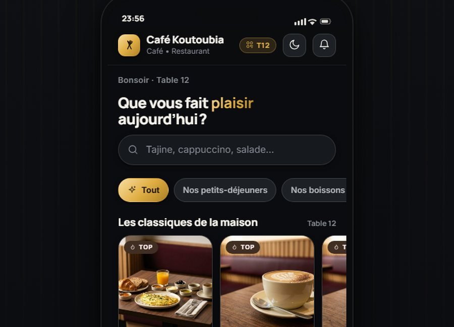Café Koutoubia — démonstration de consultation du menu